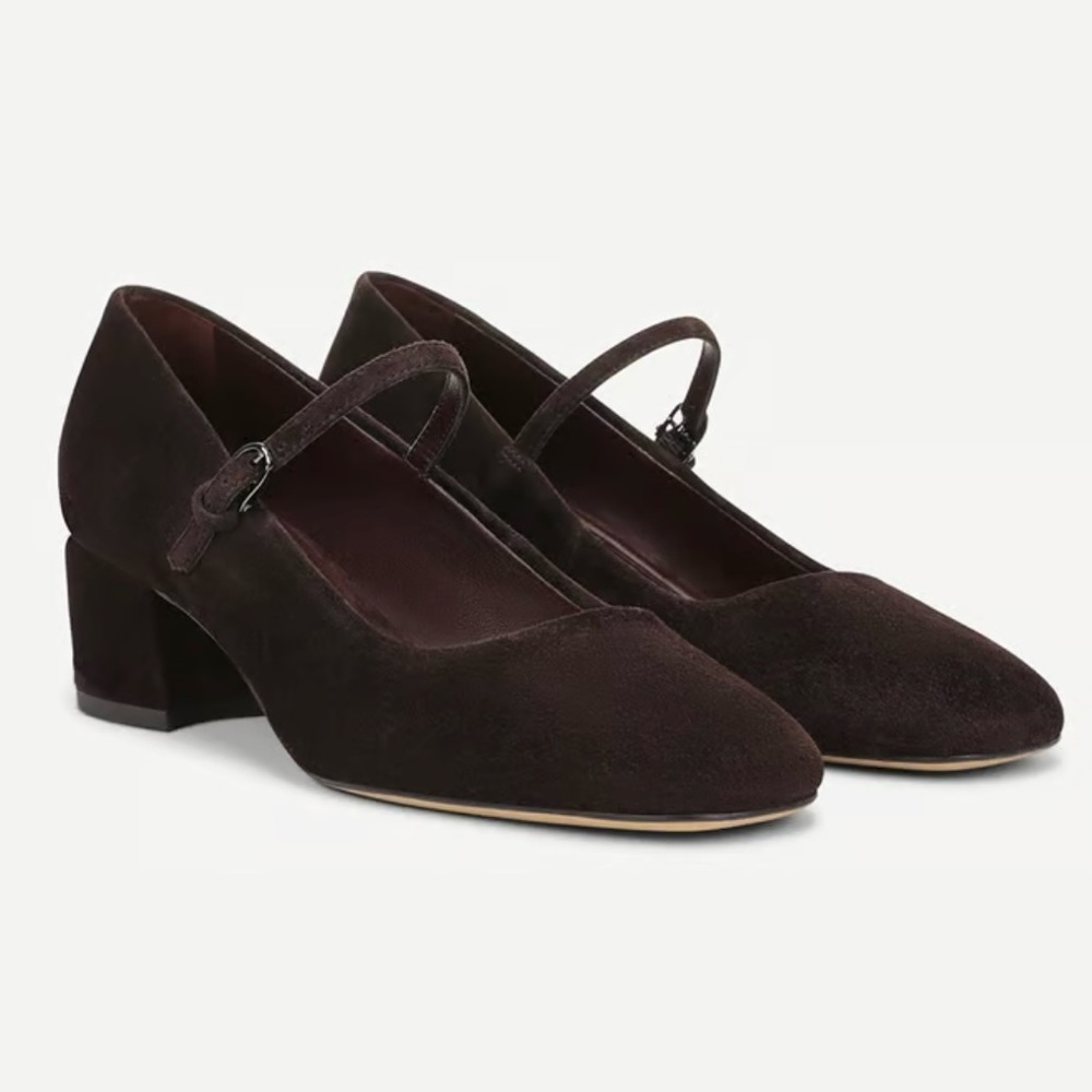 Franco Sarto dark brown suede mary jane heels